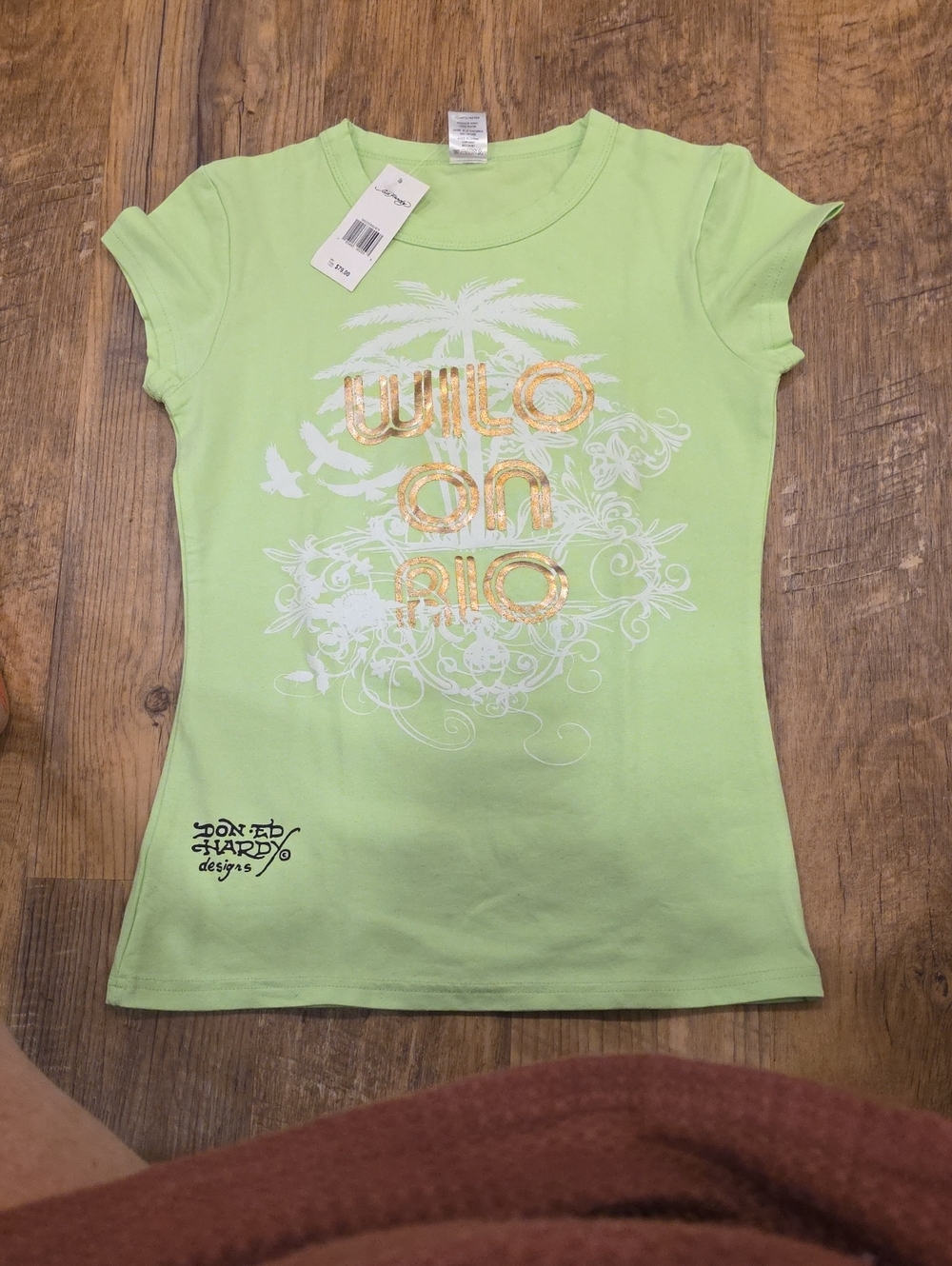 Ed Hardy Light Green  'Wild on Rio' Metallic Graphic Tee
